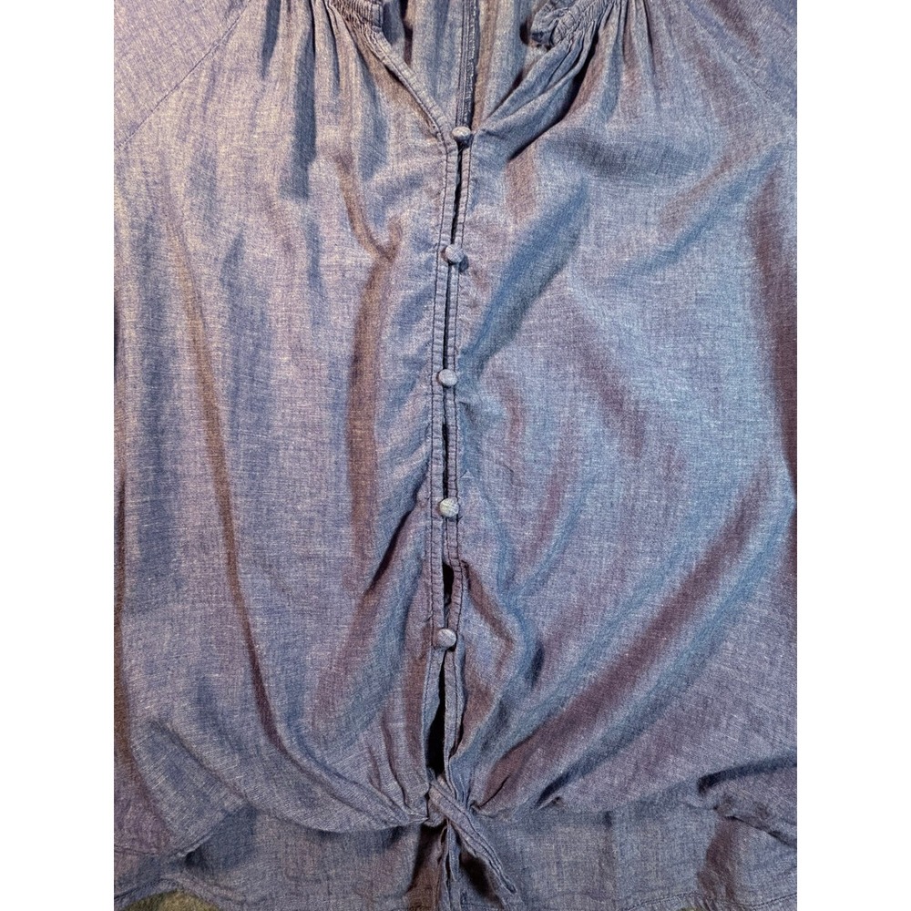 Lane Bryant Blue Chambray Tie Front Ruffle Neck Button Down Top Womens Plus 18 - Picture 4 of 13